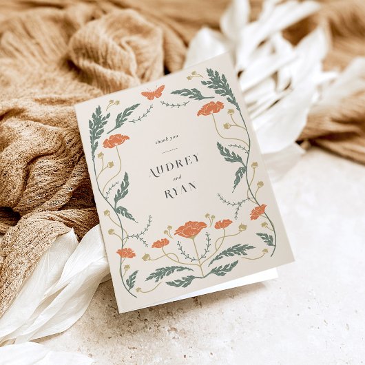 Carte de remerciements plié Art nouveau vintage