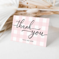 Carte de remerciements plié En vichy rose