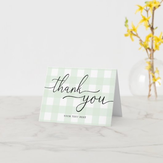 Carte de remerciements plié En vichy vert à la men (Fleur jaune)