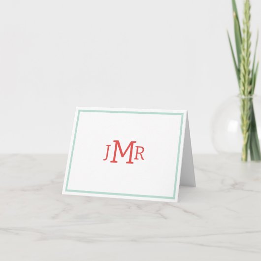 Carte de remerciements plié Monogramme vert et ora (Devant)