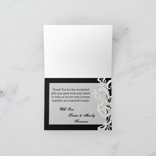 Carte de remerciements plié noir dentelle Damask A (Intérieur)