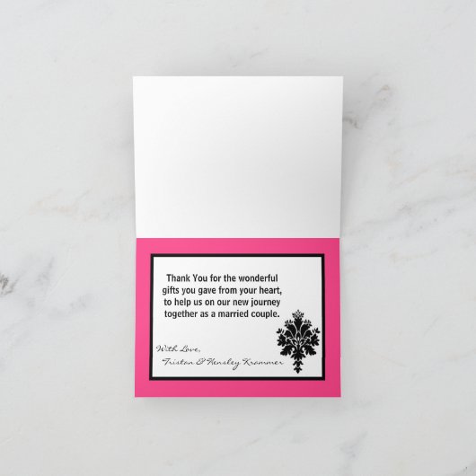 Carte de remerciements plié noir rose chaud Dentel (Intérieur)