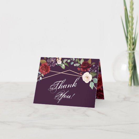 Carte de remerciements plié Plum violet Rose Gold  (Devant)