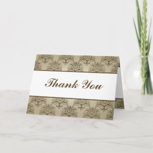 Carte de remerciements plié Tanish Brown Damask