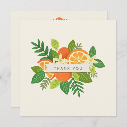 Carte de remerciements pliée en fleurs orange (Devant / Derrière)