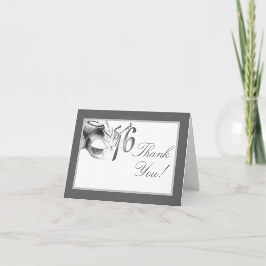 Carte de remerciements pliée Sweet 16 Silver White (Devant)