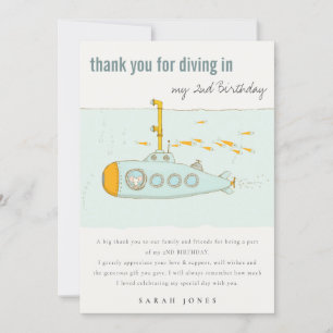 Carte De Remerciements Plongée Cute Dans Sous-Marin Sous-Marin Tout Âge A