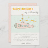Carte De Remerciements Plongée Cute Dans Sous-Marin Sous-Marin Tout Âge A (Devant / Derrière)