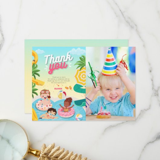 Carte De Remerciements Plongeon rétro dans un 5ème anniversaire (Devant/Arrière en situation)