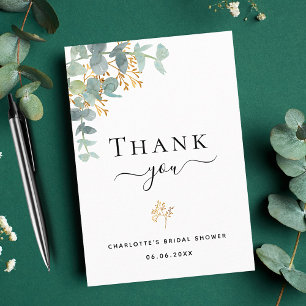 Carte De Remerciements Pluie de mariage élégante verdure eucalyptus écrit