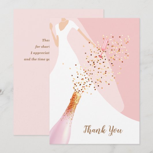 Carte De Remerciements Pluie de Mariage Rose Quartz Rose Clair (Devant / Derrière)