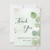 Carte De Remerciements Pluie de mariée eucalyptus verdure paillettes or (Devant)