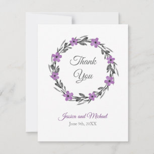 Carte De Remerciements Plum Mauve Gris Aquarelle noire Florale Wreath