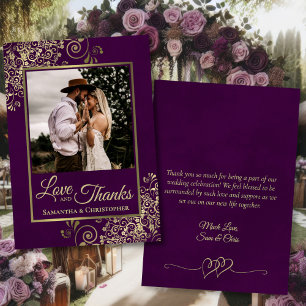 Carte De Remerciements Plum Purple & Gold Love Thanks Note Mariage Photo