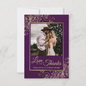 Carte De Remerciements Plum Purple & Gold Love Thanks Note Mariage Photo (Devant)