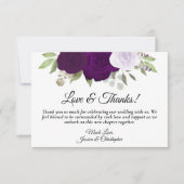 Carte De Remerciements Plum Purple & Lavender Roses Boho Mariage simple (Devant)