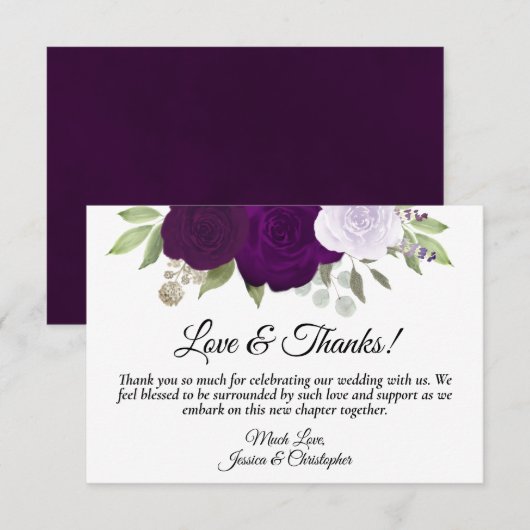 Carte De Remerciements Plum Purple & Lavender Roses Boho Mariage simple (Devant / Derrière)