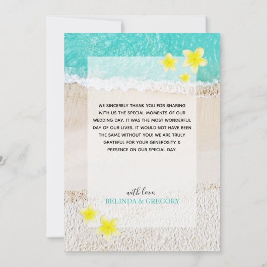 Carte De Remerciements Plumeria jaune Frangipani Plage tropicale Mariage (Dos)