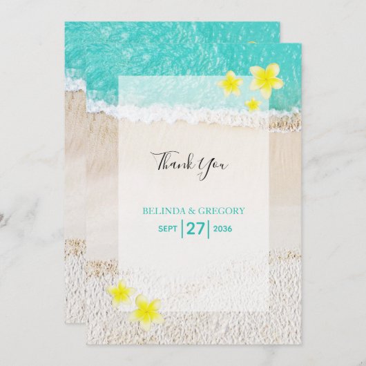 Carte De Remerciements Plumeria jaune Frangipani Plage tropicale Mariage (Devant / Derrière)