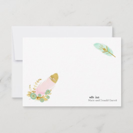 Carte De Remerciements Plumes Boho rose et or (Dos)