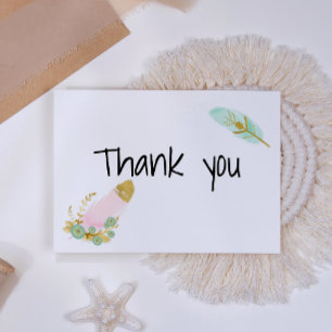 Carte De Remerciements Plumes Rose et Or Boho
