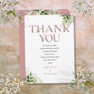 Carte De Remerciements Poème de Baby Shower avec Fleurs et Lettres Rose P
