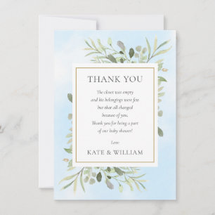 Carte De Remerciements Poème de Baby Shower Bleu Feuilles de Printemps Ve
