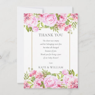 Carte De Remerciements Poème de Baby shower Floral rose