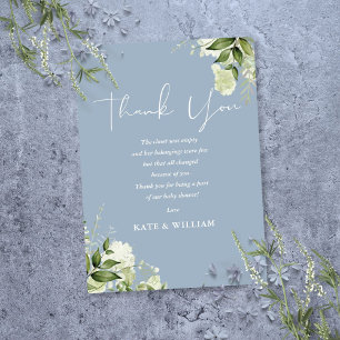 Carte De Remerciements Poème de Baby Shower Greenery Dusty Blue