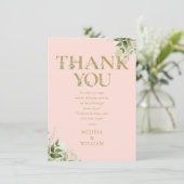 Carte De Remerciements Poème de Baby Shower Lettre de verdure dorée Rose (Debout devant)