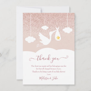Carte De Remerciements Poème de Baby Shower Pailleté Rose Gold Star