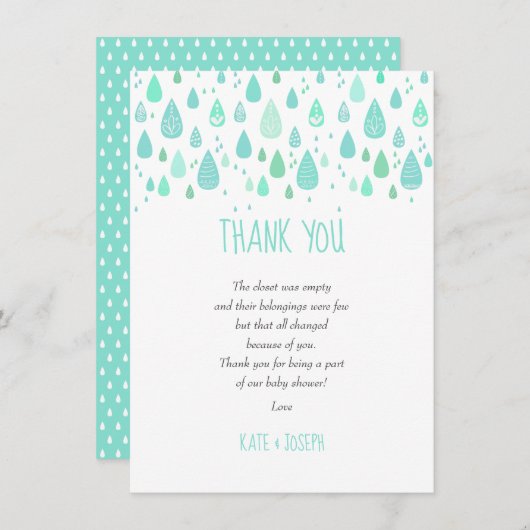 Carte De Remerciements Poème de l'Merci de Baby shower de Cute Raindrops (Devant / Derrière)