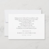 Carte De Remerciements Poème funéraire élégant à l'aquarelle sur la verdu (Dos)