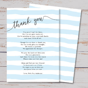 Carte De Remerciements Poème pour Baby Shower garçon aux rayures bleues