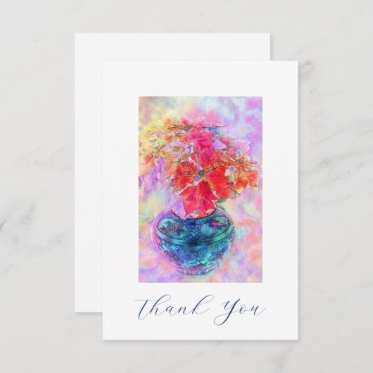 Carte De Remerciements Poinsettias à l'aquarelle (Devant / Derrière)
