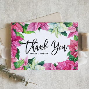 Carte De Remerciements Poinsettias Aquarelle Rose Mariage de Noël