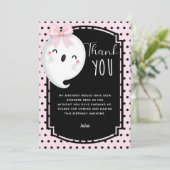 Carte De Remerciements Point de Polka rose noire pour fille d'Halloween (Debout devant)