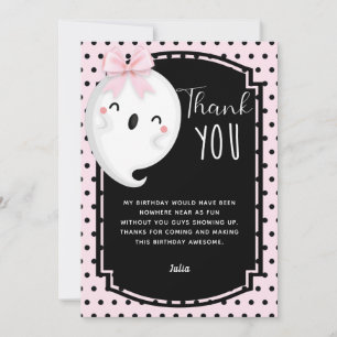 Carte De Remerciements Point de Polka rose noire pour fille d'Halloween