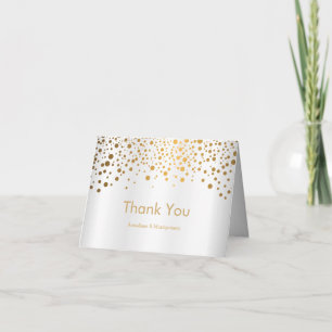 Carte De Remerciements *Points Confetti Or Design   Satin blanc