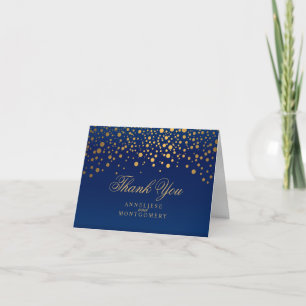 Carte De Remerciements Points de confettis dorés élégants Bleu marine