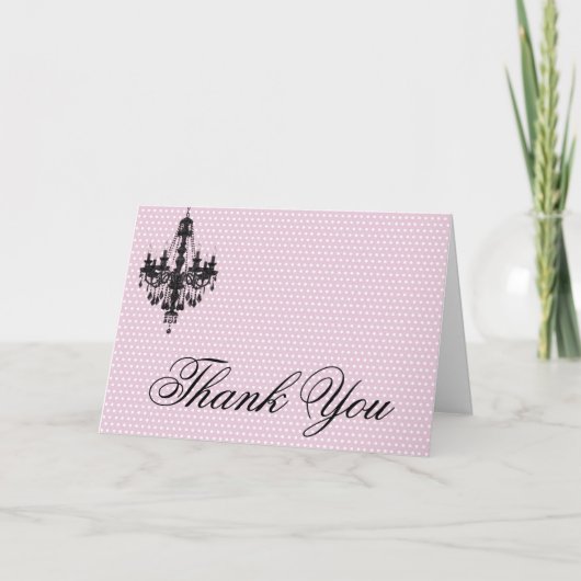 Carte De Remerciements Pois roses et lustre noir (Devant)