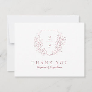 Carte De Remerciements Poitrine de monogramme en fleurs de cerisier Rose