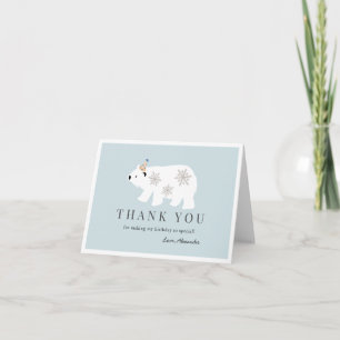 Carte De Remerciements Polar Bear Winter Wonderland Bleu Anniversaire