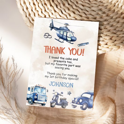 Carte De Remerciements Police Boy 1er anniversaire fête