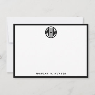Carte De Remerciements Police de monogramme de cercle noir blanc DIY BG