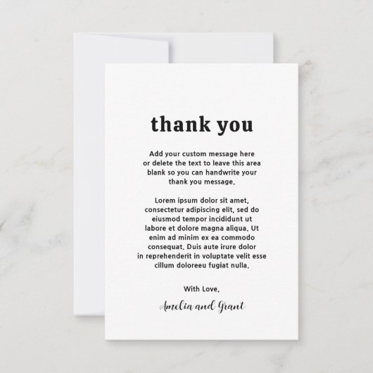 Carte De Remerciements Police rétro Noir et blanc Mariage moderne (Devant)