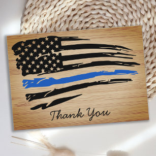 Carte De Remerciements Policier de la ligne bleue mince rustique