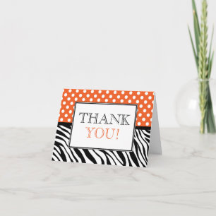 Carte De Remerciements Polka Dot Orange & Zebra Print Thank You Card