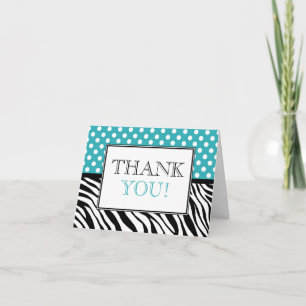 Carte De Remerciements Polka Dot Turquoise & Zebra Print Thank You Card