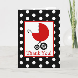 Carte De Remerciements Polka Dots & Red Carriage Baby Shower Thank You